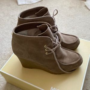 MK suede bootie wedge heel